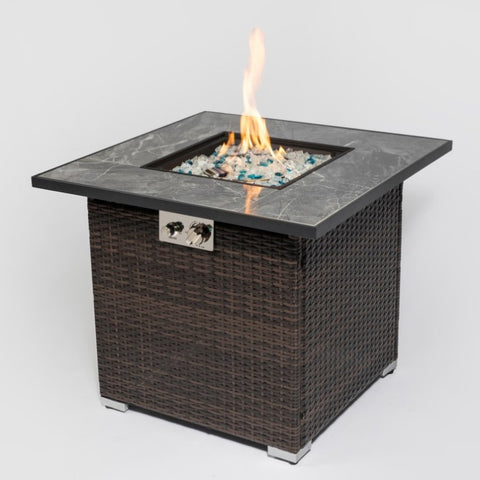 ZUN 30inch Outdoor Fire Table Propane Gas Fire Pit Table with Lid Gas Fire Pit Table with Glass Rocks 07880043