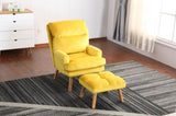 Soft Comfortable 1pc Accent Click Clack Chair with Ottoman Yellow Fabric Upholstered Oak Finish Legs B01166681