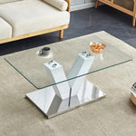 ZUN Modern minimalist coffee table. Transparent tempered glass tabletop with silver MDF pillars. W1151P152770