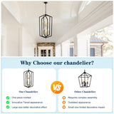 ZUN 8-Light Lantern Tired Farmhouse Ceiling Hanging Light Black Chandelier Metal Modern Pendant Light W1592P209881