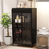 47.6" Tall Metal Storage Cabinet with Glass Doors & Flip-Top, 4-Tier Display Cabinet with Open W3122P272697