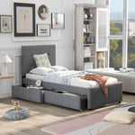 ZUN Linen Upholstered Platform Bed With Headboard and Two Drawers, Twin 44058870