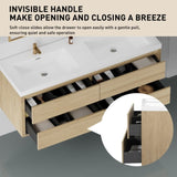 60" Wall-Mounted Bathroom Vanity with Double Sinks, Floating Bathroom Storage Cabinet with Stone W1573P211187