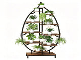 Leaf Shaped Plant Stand with 5-Head Full Spectrum LED Grow Light, Multi-Tier Metal Wood Display 29816561