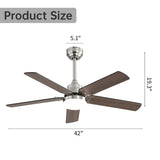 42 Inch Ceiling Fan 5 Blades Noiseless Reversible Dc Motor Remote Control With Led Light W934P156668