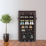 10 Tiers Shoe Rack with Dustproof Cover Closet Shoe Storage Cabinet Organizer Dark Brown 21202749