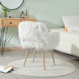 ZUN WHITE Faux Fur Upholstered Make up chair Side Dining Chair with Metal Leg W2069P174778