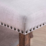 Contemporary Ivory Fabric 2pcs Side Tufted Wingback Design Rustic Oak Solidwood Back Dining B011P200229