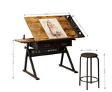 adjustable drawing drafting table desk with 2 drawers for home office and school with stool W347P271504
