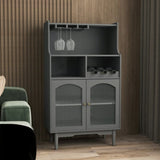 ZUN Living Room Grey color wine cabinet with removable rack and wine glass rack, one cabinet with glass W28238028