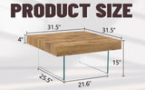 ZUN Natural Style Square MDF Coffee Table - 31.5"x31.5" with Tempered Glass Legs.Density Board W1151P232702