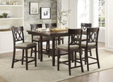 Dark Brown Finish Counter Height Chairs 2pc Set Double X-Back Design Lenin-like Fabric Padded Seat B01151376