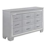 ZUN Modern Glam Silver Finish 1pc Nine Drawers Dresser Faux Alligator Textured Drawers Fronts Faux B011P149828