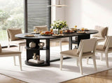 70.9" Oval Dining Table for 6 People, Fluted Panel Legs with 2 Side Open Storage Shelves, MDF 89425434