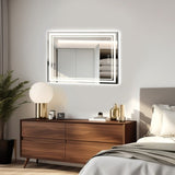 ZUN LED Bathroom Mirror with Lights 32"x 24" Wall Vanity LED Mirror Stepless Dimmable, Double Front and 21592232