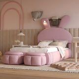 Twin Size Upholstered Platform Bed with Cartoon Ears Shaped Headboard and Light, Pink WF321677AAH