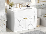 30'' Bathroom Vanity with Ceramic Sink Combo, Modern Freestanding Storage Cabinet with Gold Handles, N710P194898K