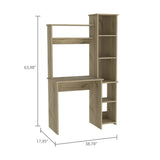 ZUN Light Oak 6-Shelf Writing Desk with Built-in Bookcase B06280289