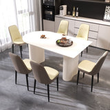 63 "medieval modern cream style MDF dining table and PU dining chair set 6. Assemble Desktop and 61294361