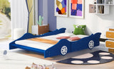 Full Size Race Car-Shaped Platform Bed with Wheels,Blue WF298788AAC