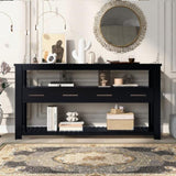 ZUN 62.2'' Modern Console Table Sofa Table for Living Room with 4 Drawers and 2 Shelves 30636136