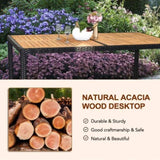 7 Piece Patio Dining Set, Outdoor Patio Conversation Set with Acacia Wood Table Top and Rattan 90467533