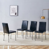 Four Black PU dining chairs,Silver Metal Legs.Simple and versatile, comfortable and accompanied. W1151P269018
