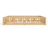 Full Size Bed Floor Bed with Safety Guardrails and Door for Kids, Natural W1580P462323