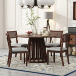 ZUN 5-Piece Retro Dining Set with 1 Round Dining Table and 4 Upholstered Chairs with Rattan Backrests 07741581