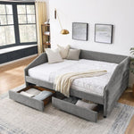 ZUN Queen Size Daybed with Two Drawers Trundle Upholstered Tufted Sofa Bed, Linen Fabric, Grey 19930136