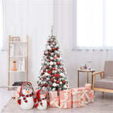 4.5ft Snow Flocked Pencil Christmas Tree - 242 Tips, 150 Warm LEDs, Premium PVC, Sturdy Metal Stand 68292207