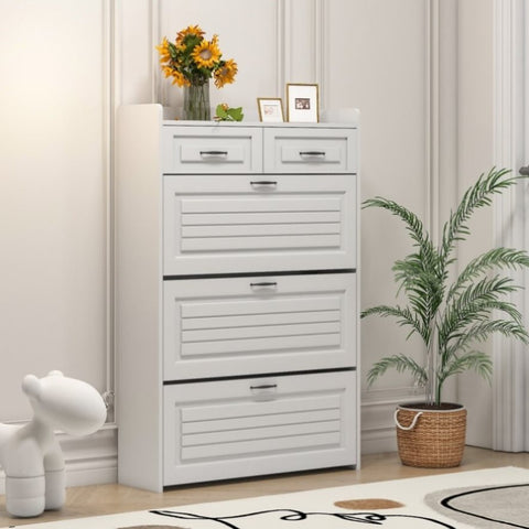 ZUN 1250 White color shoe cabinet with 3 doors 2 drawers,large space for storage W1320P236450