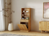 Tall Narrow Fluted Storage Cabinet with 10-Gallon Hidden Trash Bin Compartment, Freestanding W2557P492719