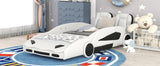 Twin Size Race Car-Shaped Platform Bed with Wheels, White WF297945AAK