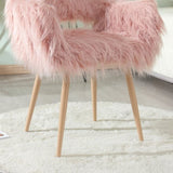 ZUN PINK Faux Fur Upholstered Make up chair Side Dining Chair with Metal Leg W2069P174779