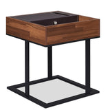 ZUN Walnut and Sandy Black Accent Table with Storage B062P209113