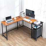 ZUN L-Shaped Desktop Computer Desk with Power Outlets & Shelf Tiger wood 55143353