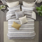 Oversized Chenille Jacquard Striped Comforter Set with Euro Shams and Throw Pillows B035128974