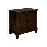 Rustic Style Dark Walnut Finish 1pc Nightstand Bedroom Furniture Solid wood 3-Drawers bedside Table B011P156649