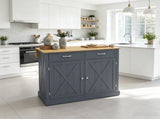Dark Gray Farmhouse Kitchen Cart Rolling Island with Drop Leaf Wood Breakfast Bar, 2 Drawers & 66956079