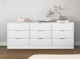 White 9 Drawer Dresser, 63" Large Deep Chest of, Wooden Dresser Storage Cabinet with 9 W409P307539
