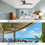 ZUN 52 Inch Flush Mount Ceiling Fan with LED Light and Remote Control Solid Wood Blades 85783456