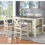Set of 2 Counter Hight Chairs with X-Cross Back, White and Grey B016P226064
