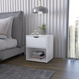 FM FURNITURE Elliott Nightstand with Elegant Drawer and Open Shelf, White B128P321064