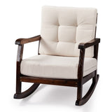 ZUN Outdoor Wood Rocking Chair with Detachable Washable Cushions, Patio Rocker with Inclined Backrest, 27567641