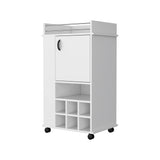 ZUN Allandale 1-Door Bar Cart with Wine Rack and Casters White B062111720