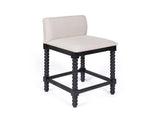 Farmhouse Coastal BarStools Set of 2, Rubberwood Bobbin Legs, Linen-Like Upholstered Bar Stool with W5599P574877