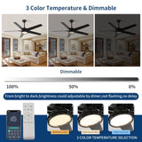 52in Ceiling Fans with Lights, Black Modern Ceiling Fan with Remote, Farmhouse Indoor Ceiling Fan , W2878P333282