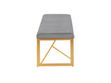 Folia Glam Metal Bench in Gold Steel and Grey Velvet by B202P223516