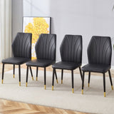 ZUN 4 modern dining chairs with stylish PU patterned backrest and black metal legs for a comfortable W1151P188258